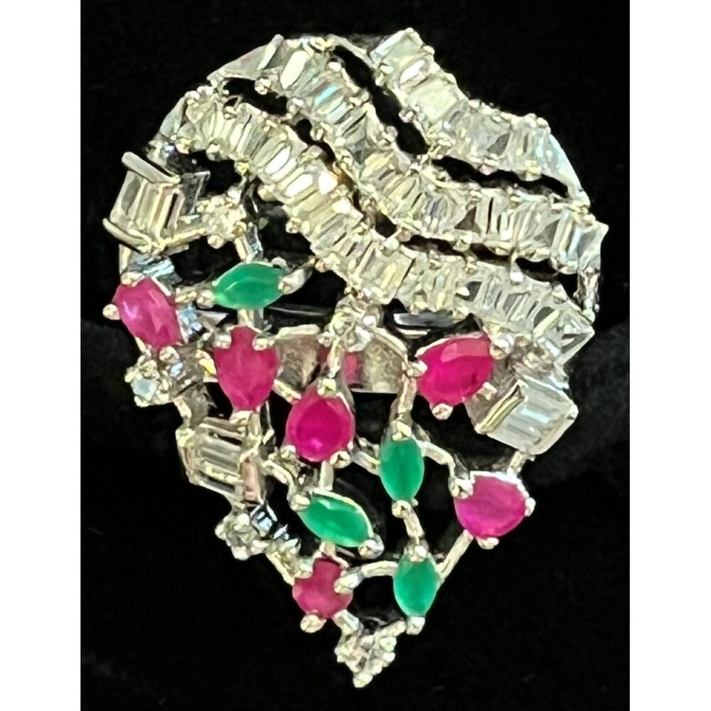 Indian Silver-Tone Cubic Zirconia Teardrop Ring